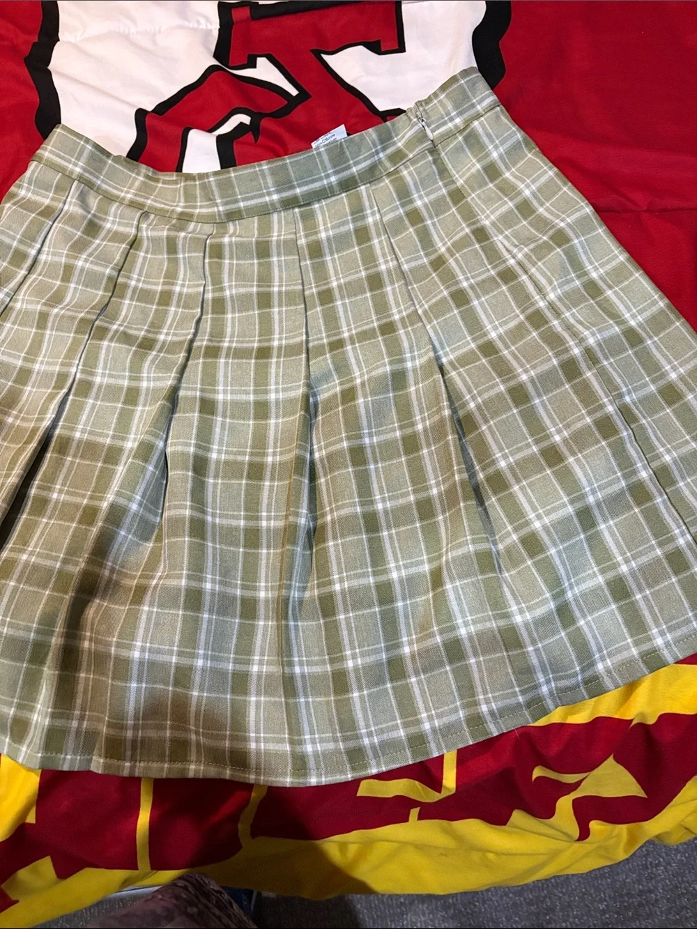 Plaid Pleated Mini Skirt in Sage Green by SHEIN Curve